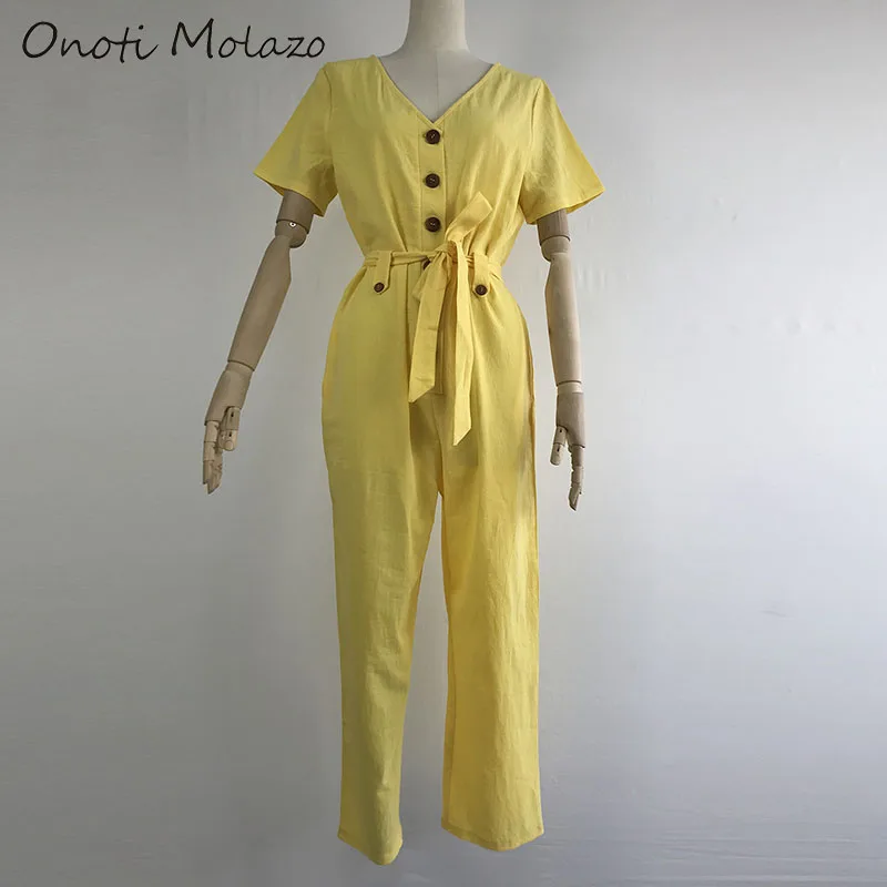 Onoti Molazo Solid Jumpsuits Rompers Casual Sashes Pockets Summer Ladies Female 2020 Spring New Fashion | Женская одежда