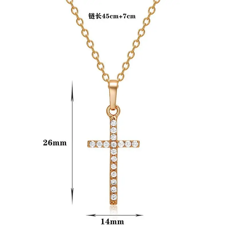 

Classic Crystal Popular Europe Bamboo Cross Pendant Necklace Really Gold Plated For Women Fine Jewelry Accessories Wholesale