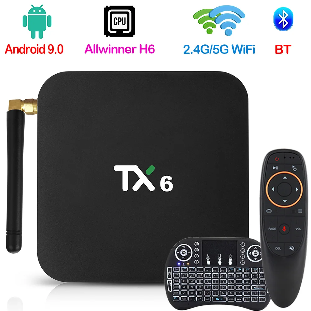 TX6 Allwinner H6 Смарт ТВ коробка 4 ядра Android 9 0 встроенный WiFi 2 4G 5G BT USB3.0 Оперативная