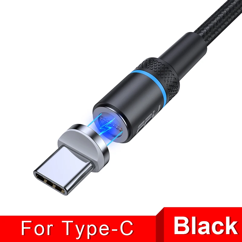 Black For Type C FPU Магнитный кабель Micro usb type C для iPhone кабель 1 м 2 м 3A провод для быстрой зарядки провод type-C магнит зарядное устройство кабели для мобильных телефонов - Цвет: Black For Type C