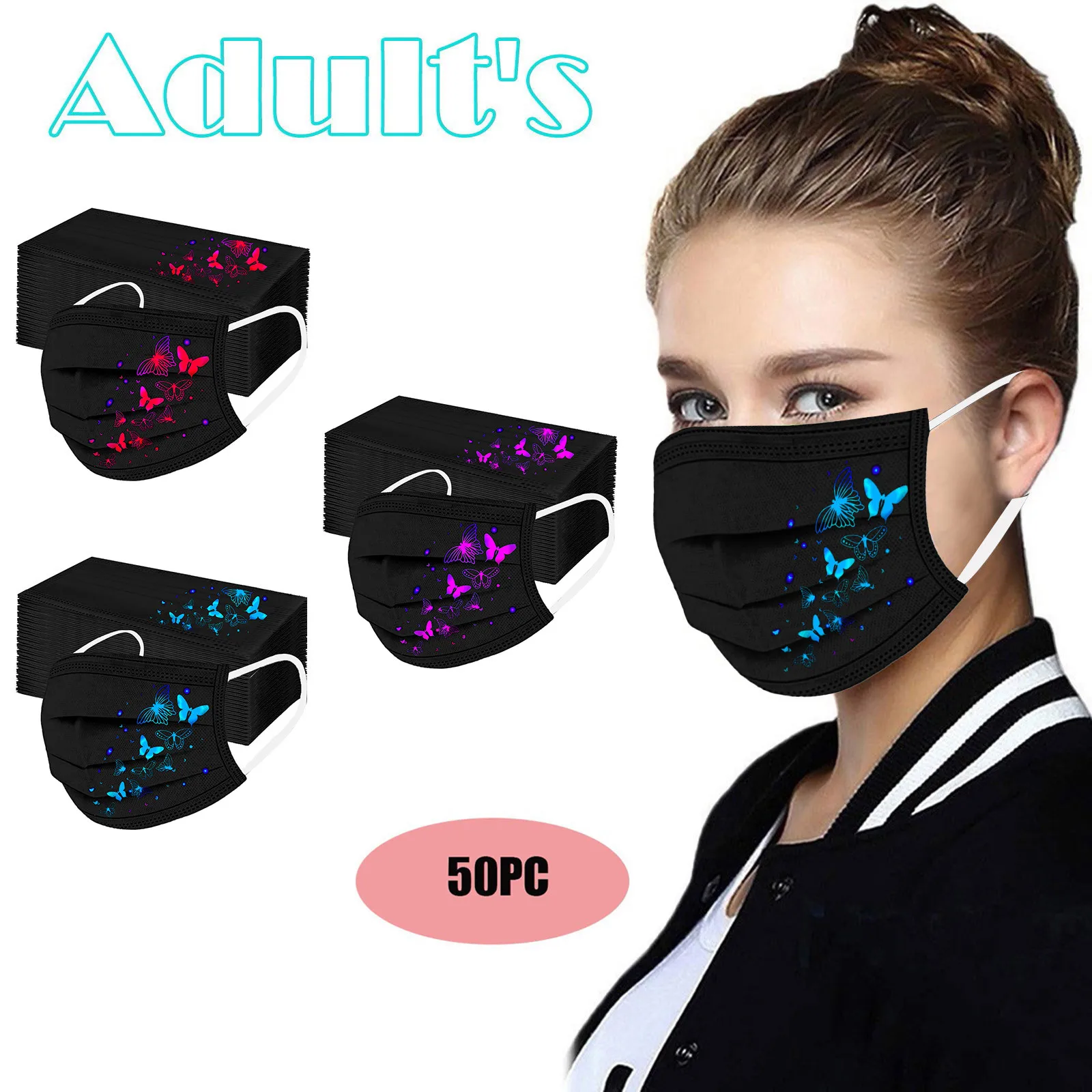 50 шт в наборе Бесплатная доставка взрослых женщин бабочки одноразовые маски Earloops