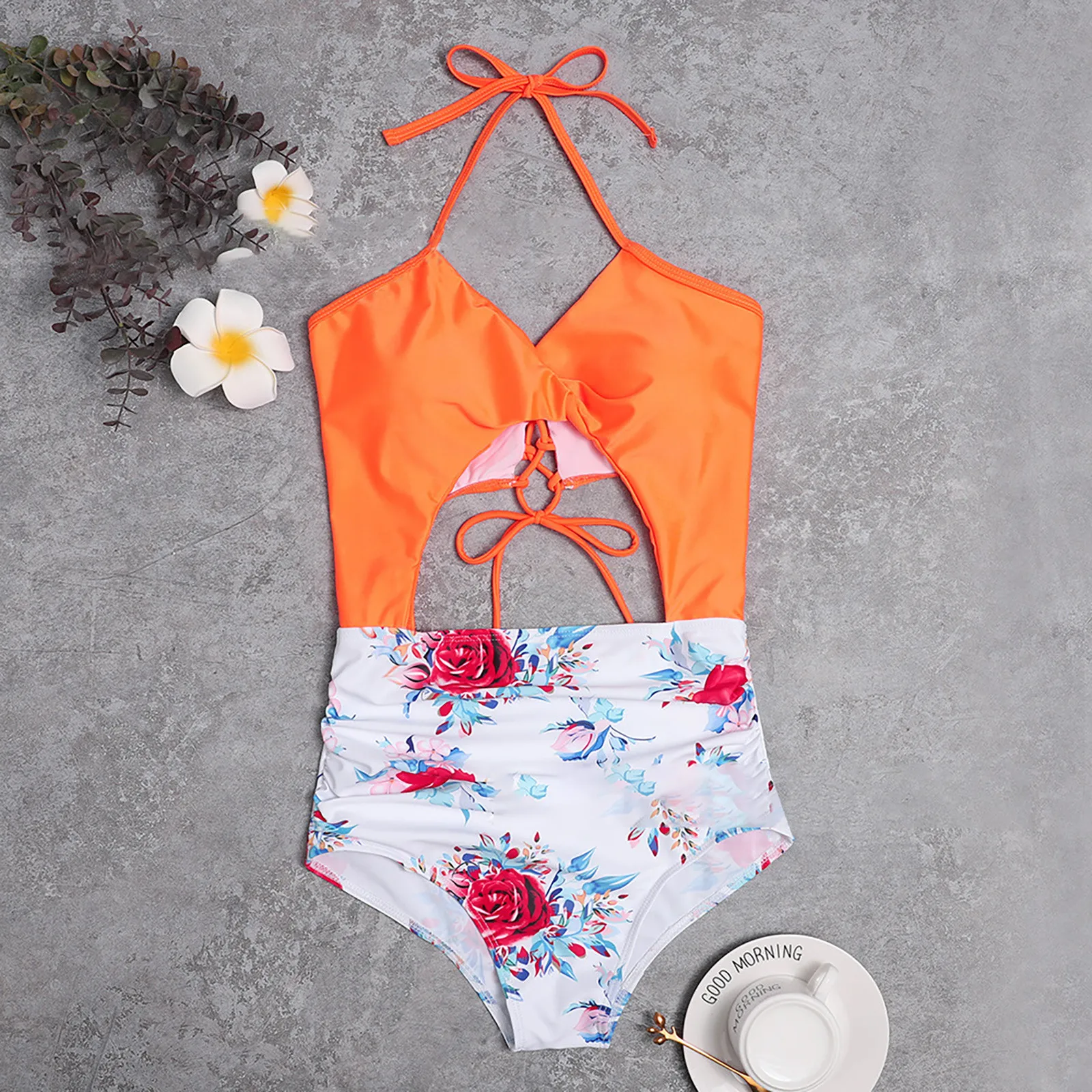 

2021 Women's Sexy One-Piece Striped Patchwork Bikini Swimsuit Push Up Halter Female Swimming Suit Swimwear Beachwear #13