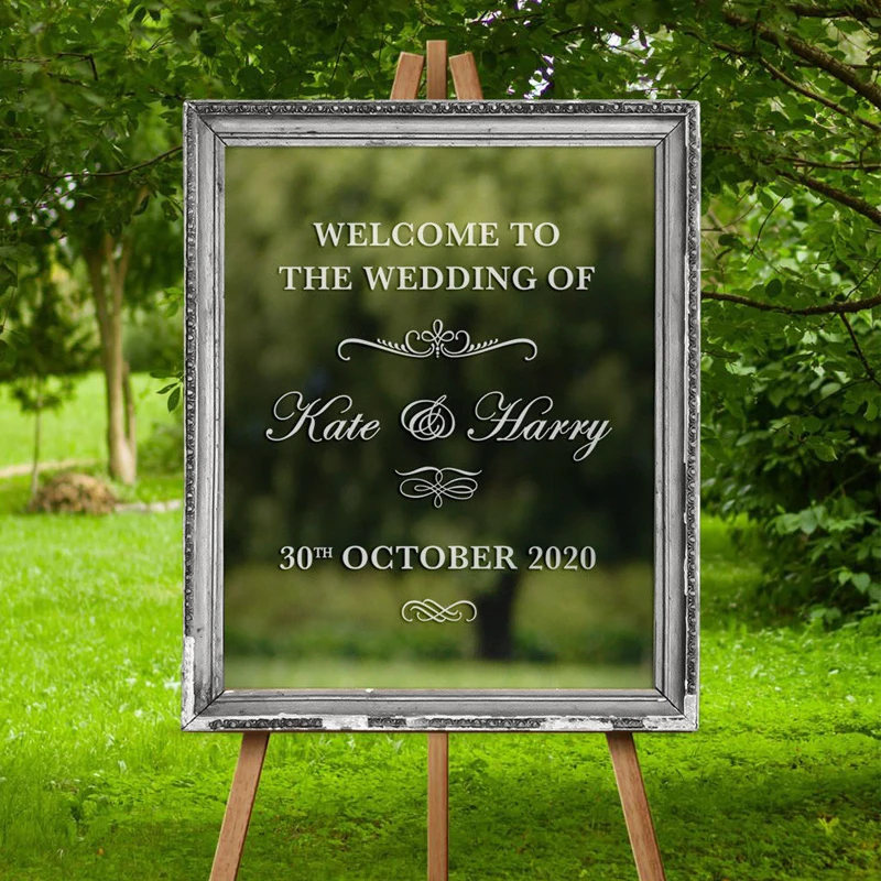 

Wedding Welcome Sticker Custom Names Wedding Party Decor Mirror Frame Vinyl Decals Graphic Sign Romance Decoration O306