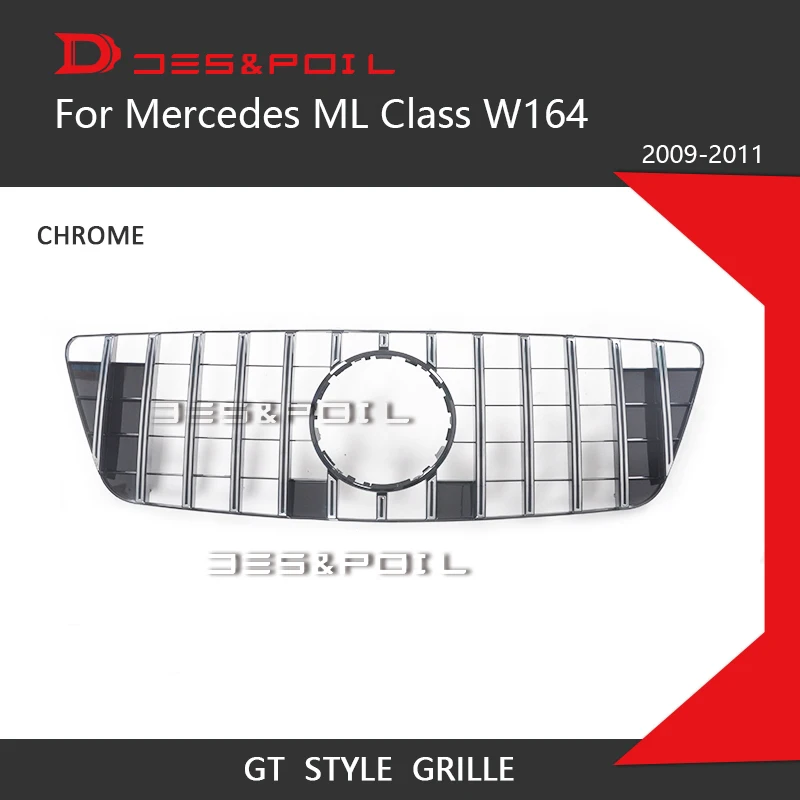 09-11 W164 Chrome ML класс GT гриль W164 W166 для Mercedes Benz SUV Авто Передняя решетка 2005-2008 2009-2011 2012- ML320 ML350 ML400 ML500 ML550 - Цвет: 09-11 W164 Chrome