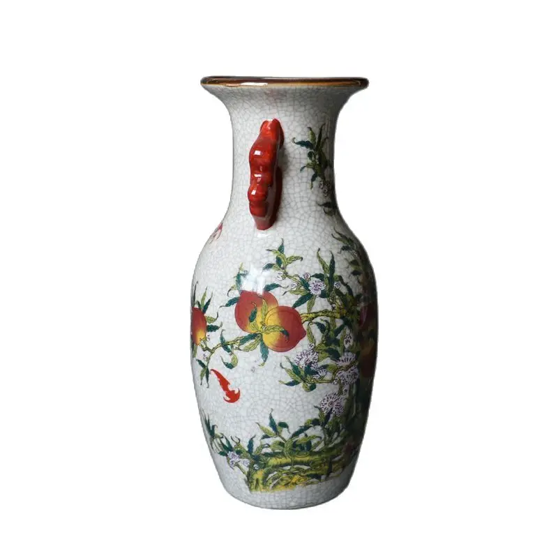 Античный Фарфор Jingdezhen трещина долговечность персиковая фигура ваза украшение