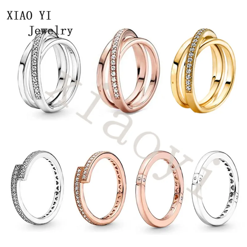 

XIAOYI 2021 Новое S925 складное кольцо обручальный подарок любовный круг циркон ювелирные изделия для свадьбы оптом различные стили женские