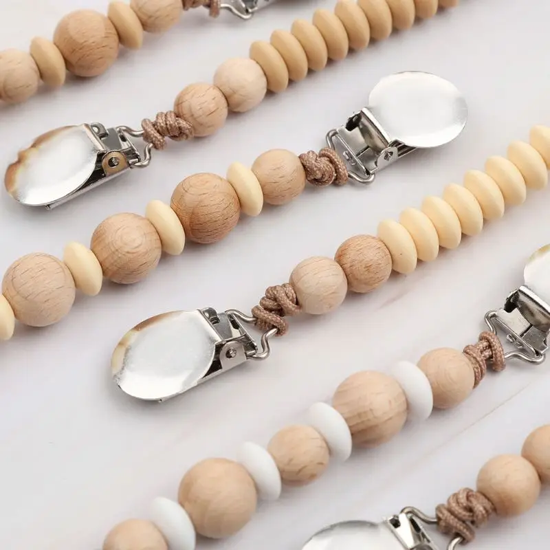 

Baby Pacifier Clip Chain Wooden Holder Soother Pacifier Clips Leash Strap Nipple Holder For Infant Nipple