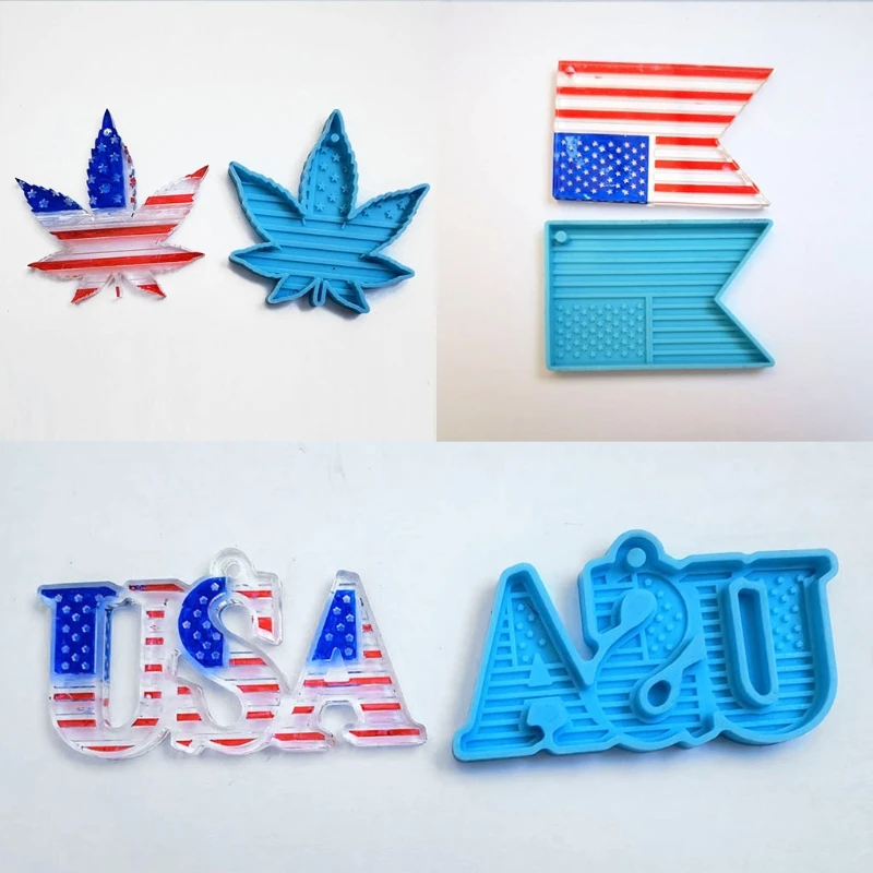 

American Flag Keychain Epoxy Resin Mold Earrings Necklace Silicone Mould DIY Crafts Jewelry Pendants Casting Tool Y08C