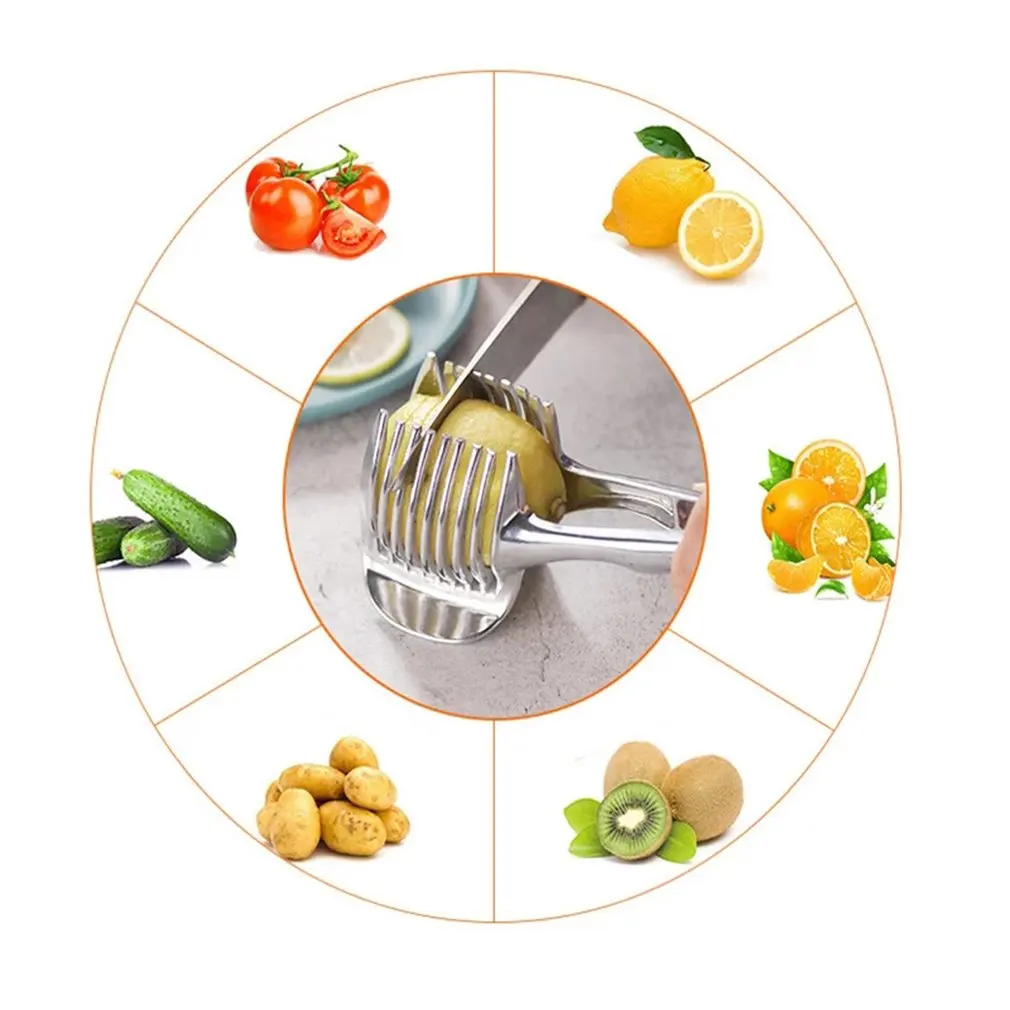 

Stainless Steel Potato Slicer Tomato Cutter Tool Shreadders Fruit Lemon Cutting Holder Slice Cooking Tools Kitchen Accessories