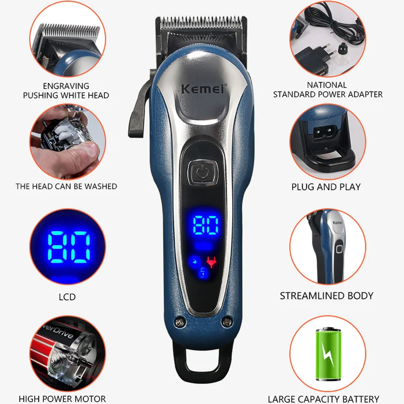 

Профессиональная машинка для стрижки волос Kemei, беспроводной триммер для мужчин, электрический резак для бороды, машинка для стрижки волос, ...
