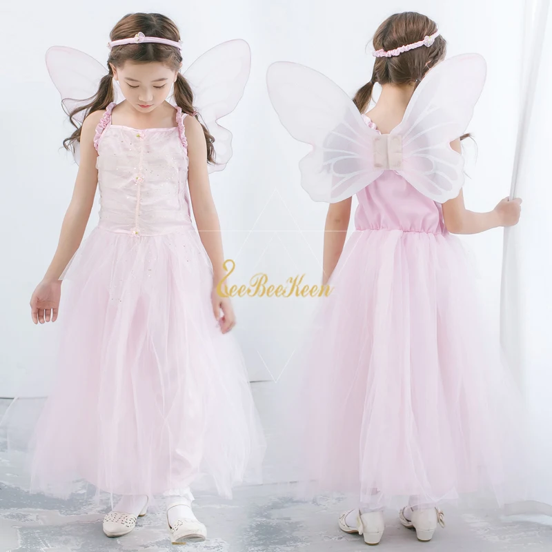 girls flower fairy dress up kids princess fairies fancy dress with wings child halloween princess costume elves party clothes free global shipping