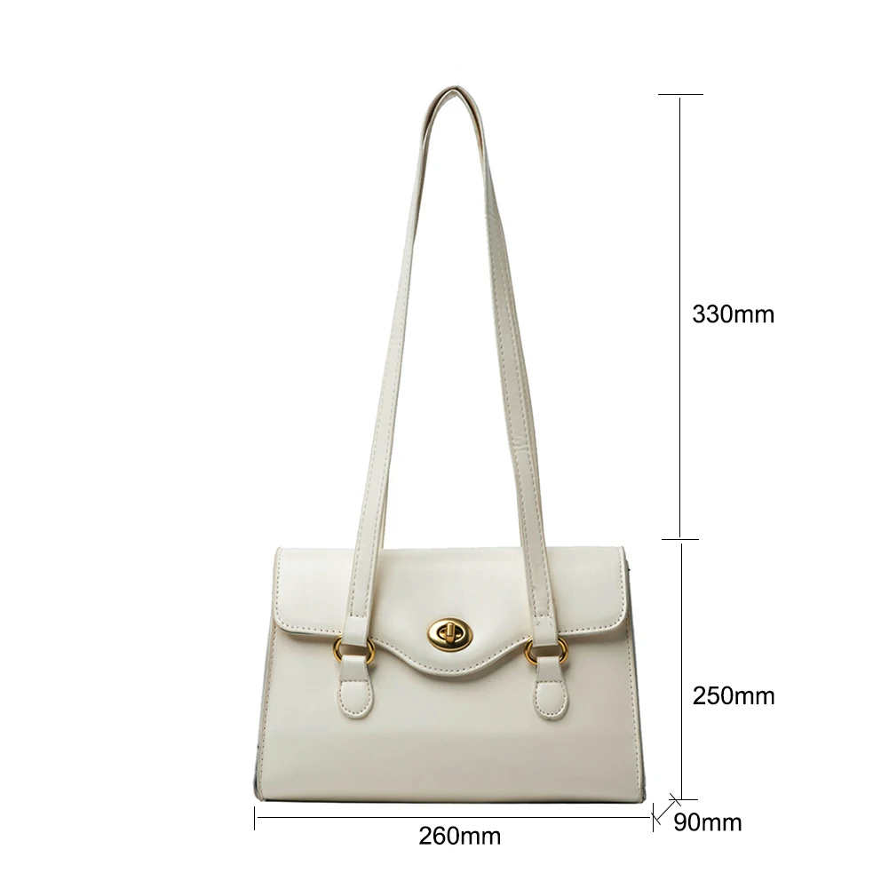 

PU Leather Women Underarm Bag Retro Solid Color Ladies Flap Fashion Designer Large Capacity Shoulder Bags