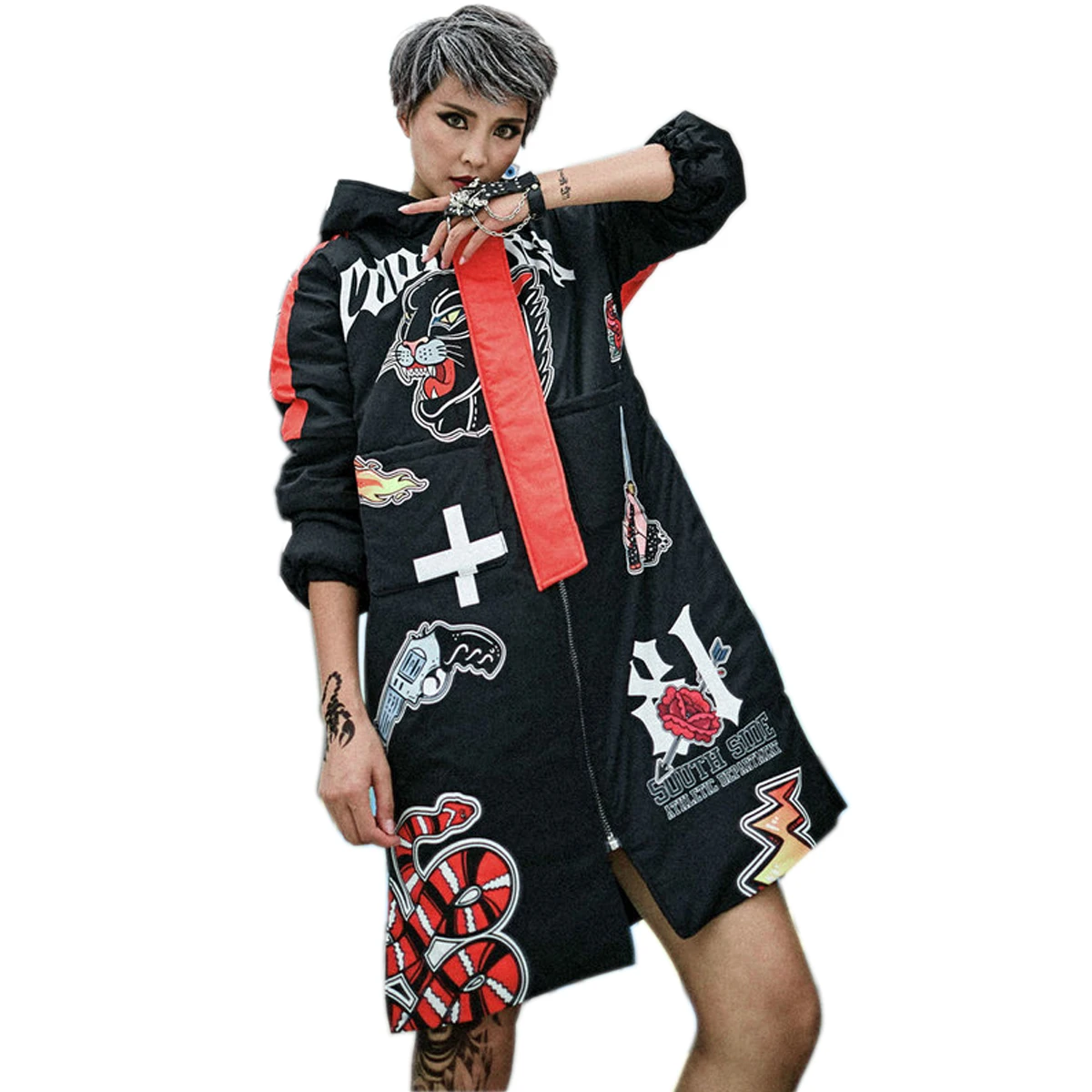 

Harajuku стилей; Обувь для девочек; Обувь для студентов; Зимние хлопковые пальто с принтом из мультфильмов Зимняя Толстая парка с капюшоном хлоп...