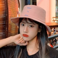 spring and summer bucket hat female all match letters embroidered busket hat korean style japanese style small fresh face small