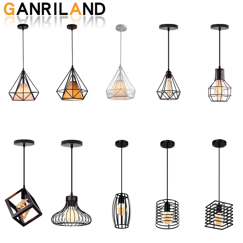 

Nordic Pendant Lights Industrial Vintage Loft Lamp Iron Art Cage Black Hanging Lamp Kitchen living Room for E27 Led Bulb
