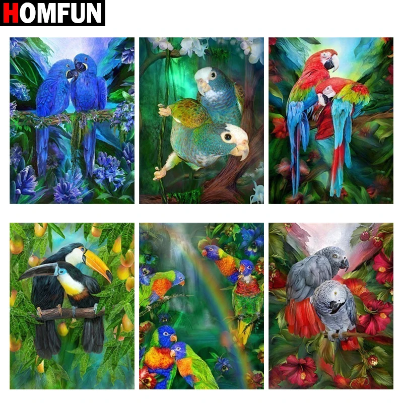 Алмазная живопись HOMFUN попугай лес цветок вышивка крестиком фото на заказ