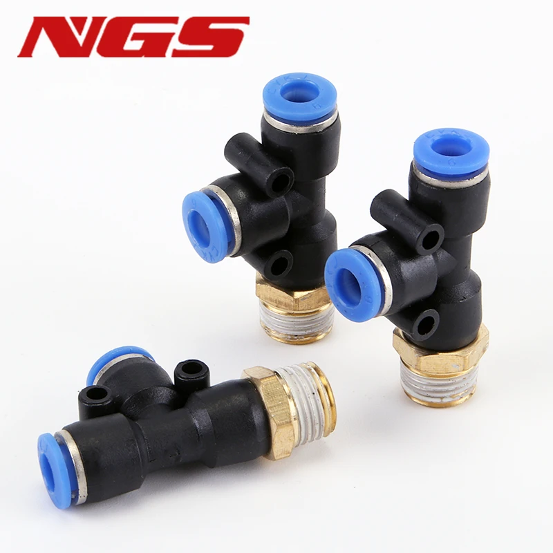 

PD Male M5 1/8'' 1/4" 3/8" 1/2" Male Thread Pneumatic Push In Fittings T Joint Connectors Tube 4mm 6mm 8mm 10mm 12mm 16mm