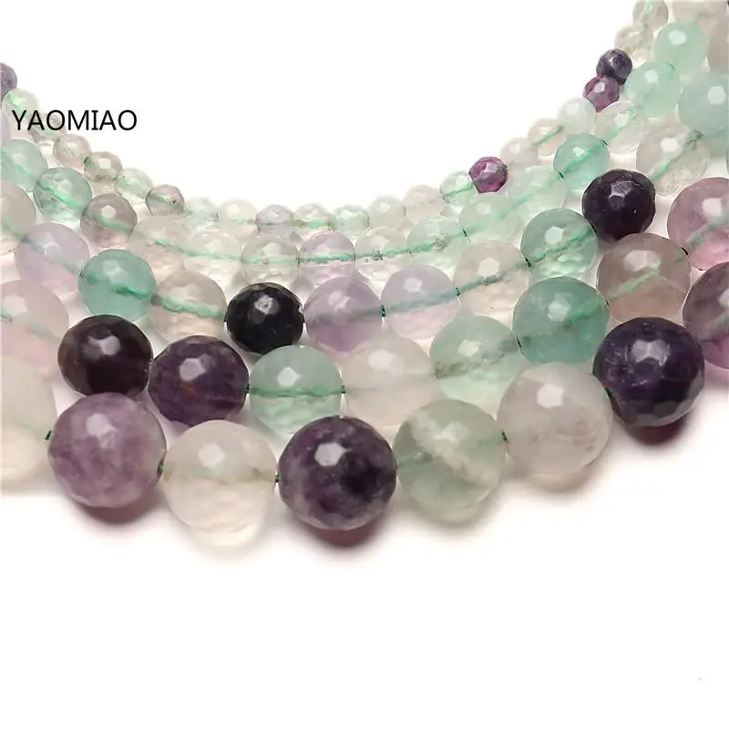 Natural Fluorite Faceted Loose Round Beads For Jewelry Making Diy Bracelet Necklace Bright Cutting 4mm 6mm 8mm 10mm 12mm | Украшения и