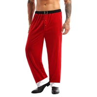 men christmas santa claus costume red velvet long pants holiday fancy cosplay party loose trousers loungewear male xmas clothes