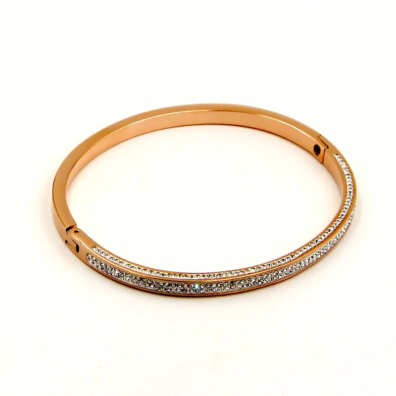 

Top Quality Rhinestone Brand Fashion Jewelry Cuff Bangles 316L Stainless Steel Bracelets For Women