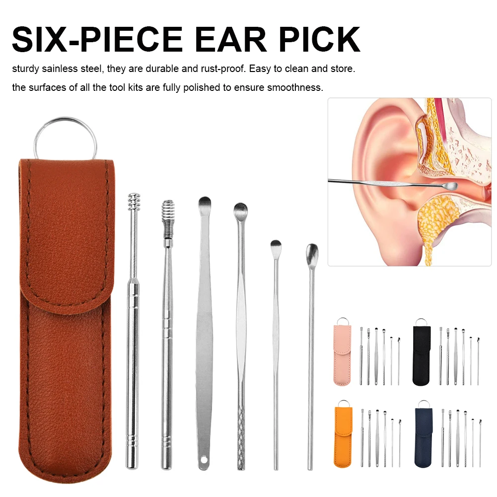 6PCS Ear Cleaner Wax Removal Tool Earpick Sticks Earwax Remover Curette Pick Cleaning Cleanser Spoon Health Care |