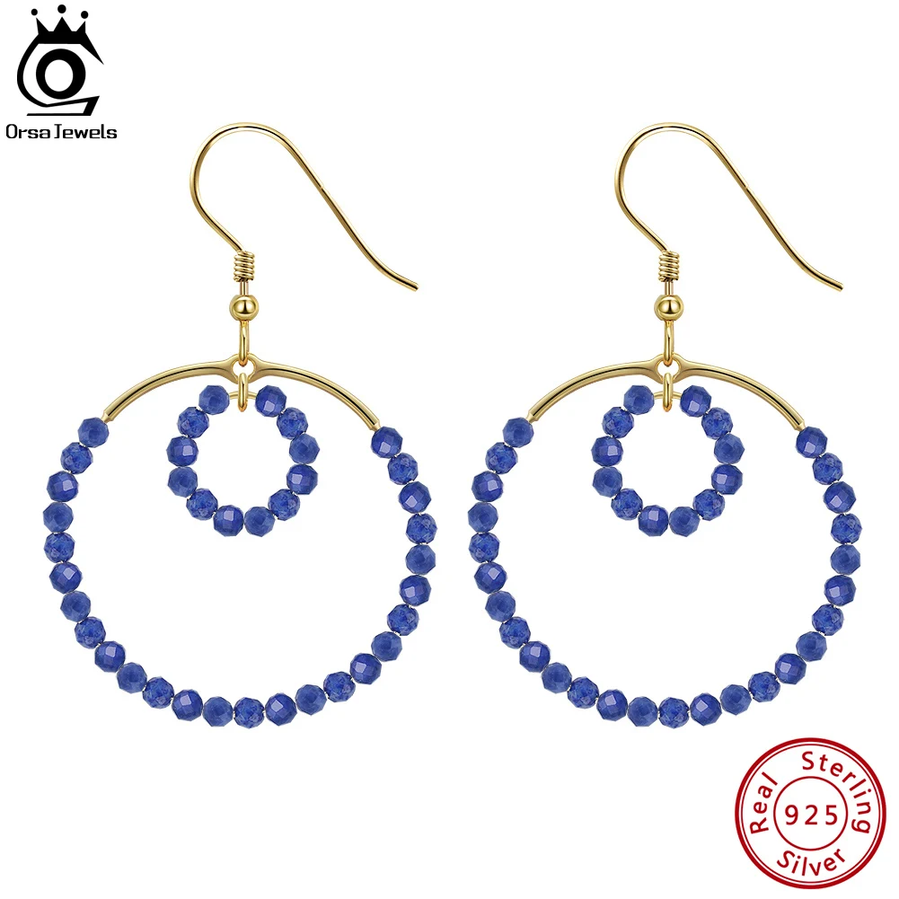 

ORSA JEWELS подлинный драгоценный камень граненый лазурит серьги-подвески ручной работы 925 Висячие серьги из серебра 925 пробы для женщин GME15-L