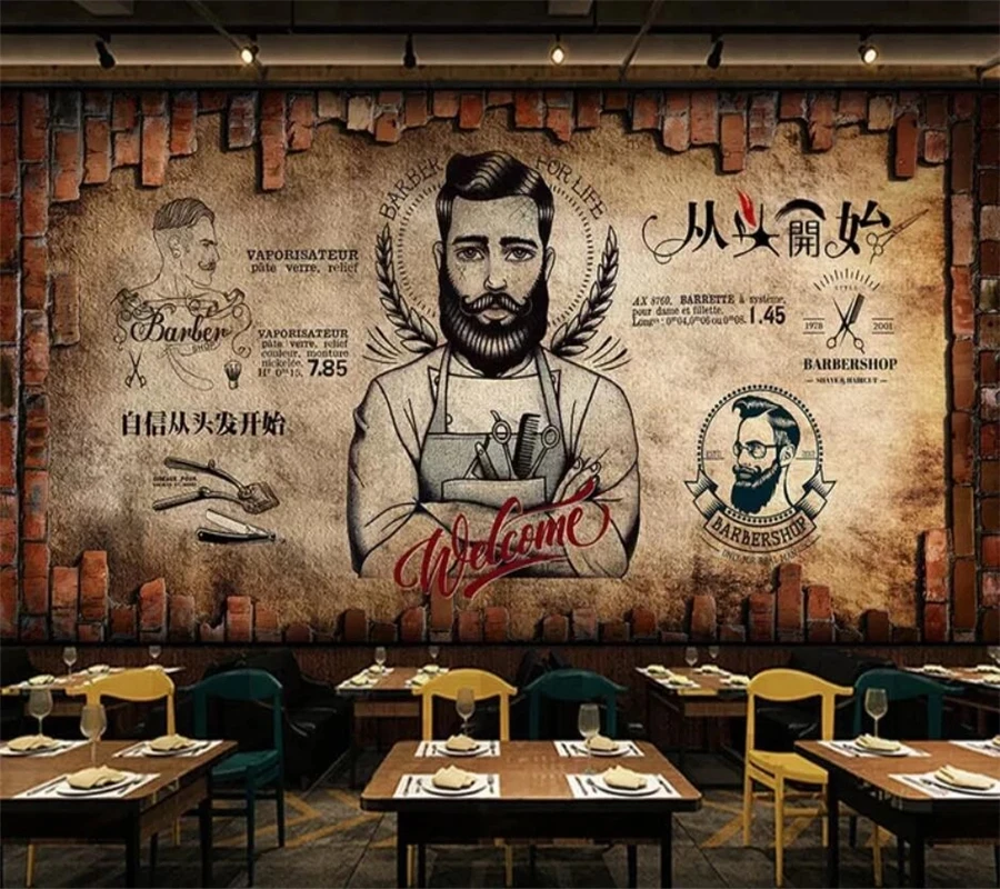 Самоклеящиеся обои на заказ 3d Роспись ретро парикмахерский салон красоты фон для