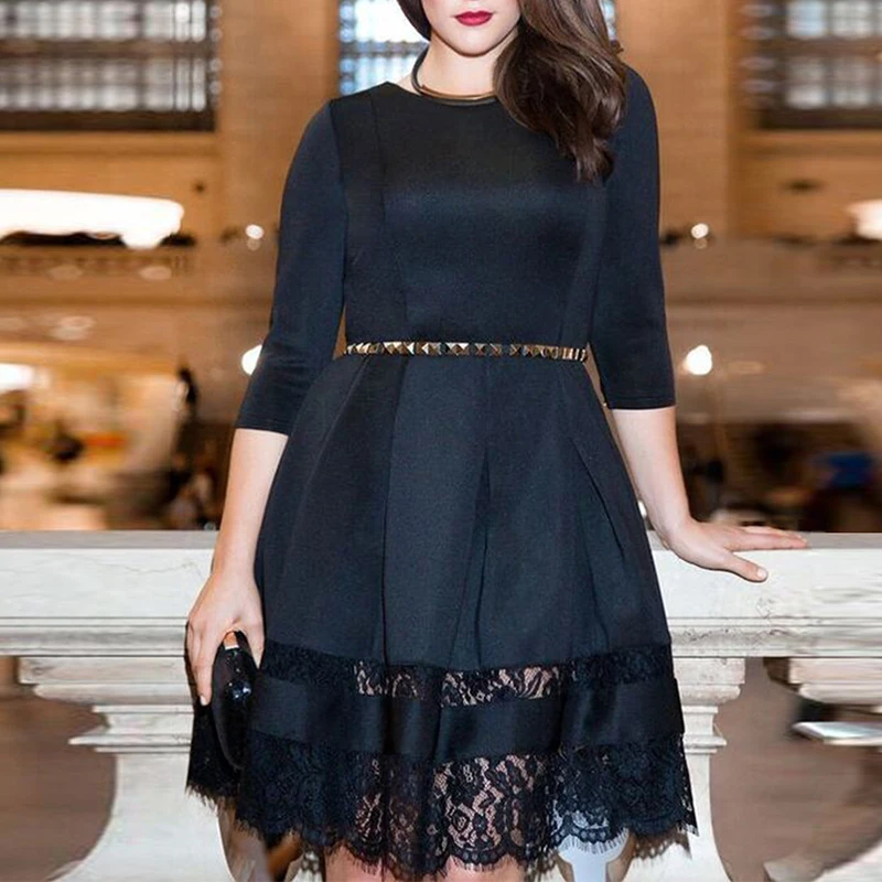 Женское кружевное платье большого размера плюс элегантное осеннее ажурное