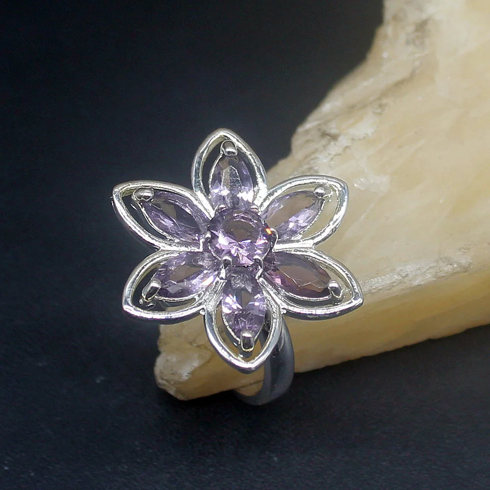 

Gemstonefactory ювелирные изделия большая акция один уникальный 925 серебро симпатичный цветок Фиолетовый аметист для женщин мужчин подарки кольца...