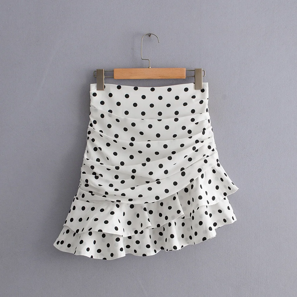 

2020 Fashion Women Skirts Casual Streetwear Jupe Femme Stylish Chic Polka Dot Print Ruched Asymmetrical Mini Skirt Za