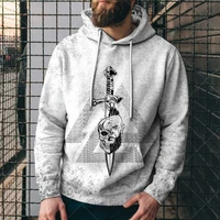 viking skull dagger print menswomens hoodie autumn retro style sweatshirt viking pattern street hooded long sleeve universal