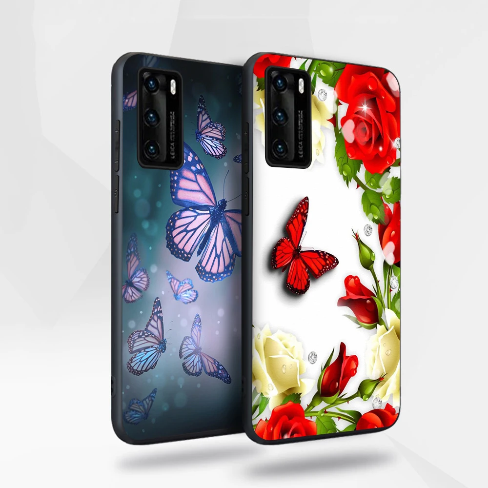 

Color Butterfly Case for Huawei P40 P30 20 Honor 30 20 10 30S Mate 40 30 20 Lite Pro P Smart Plus 2019 Soft TPU Phone Back Funda