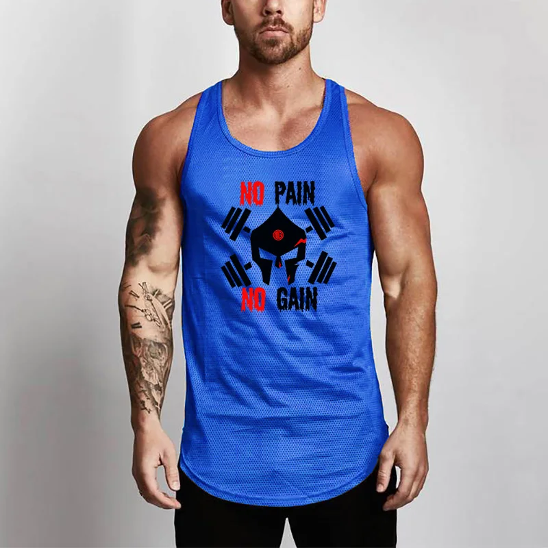 Muscleguys Men's Compression Sleeveless Tight Shirt Fitness Workout Vest Bodybuilding Tank Top quick drying Mesh Gyms clothing - Цвет: Синий