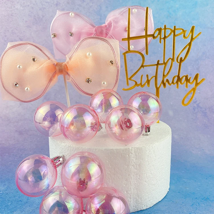 

3Pcs Rhinestone Bow Shape Happy Birthday Cake Topper Bowknot Decor Cupcake Topper for Birthday Party Dessert Cake Decorations