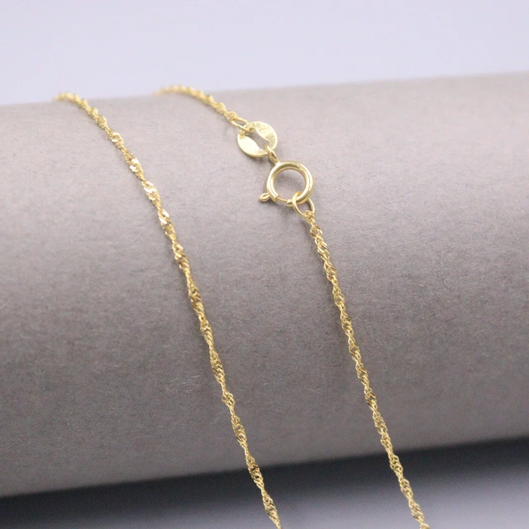 

Au750 Real 18K Yellow Gold Chain Neckalce For Women Female 0.9mm Singapore Chain Link Choker Gold Necklace 18''L Gift