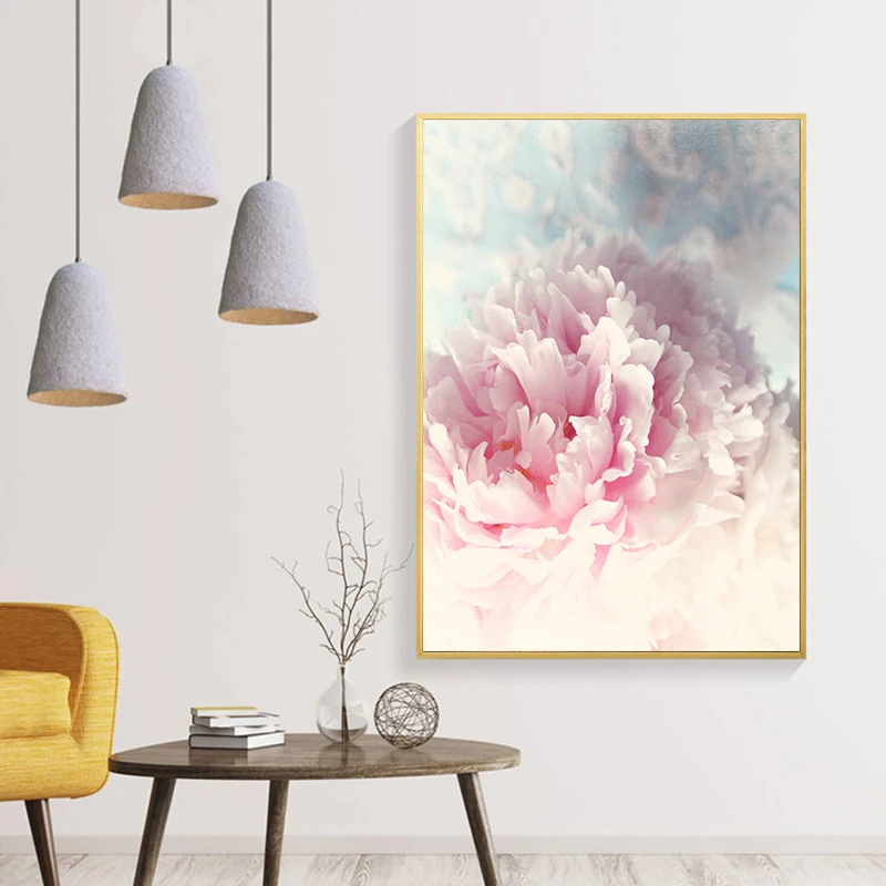 Постер на холсте с изображением цветов в скандинавском стиле розовым пионом