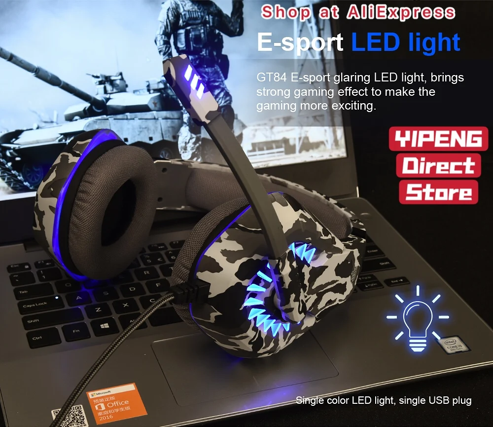 

GT84 Wired Gaming Headset E-Sports with Microphone LED Stereo 7.1 Virtual Surrounded HiFi Headphone for PS4 PC Laptop