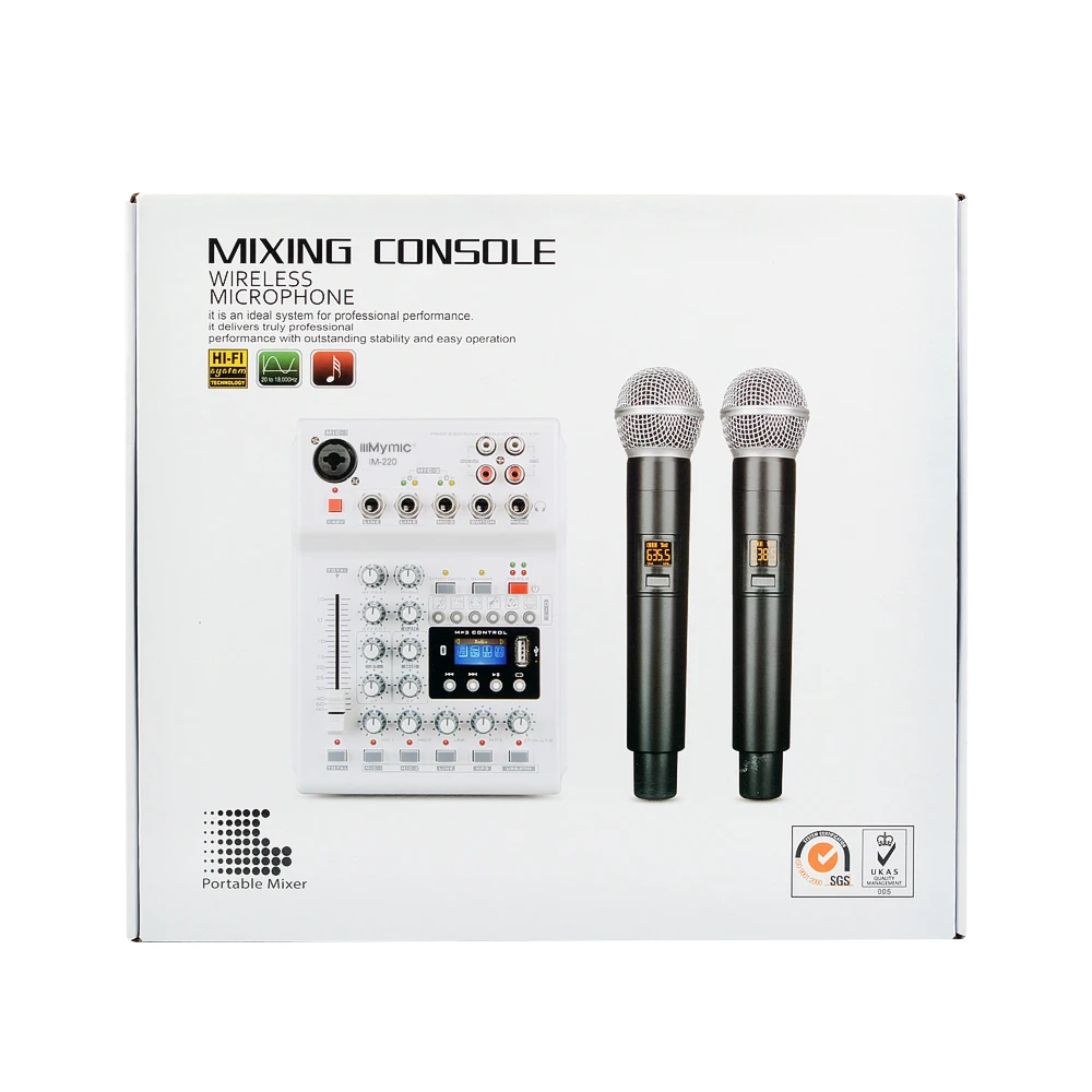 IM-220 аудио DJ микшер KTV Микрофон Моно USB AUX вход 2 канала ручной UHF беспроводной микрофон 48 В Phantom для KTV