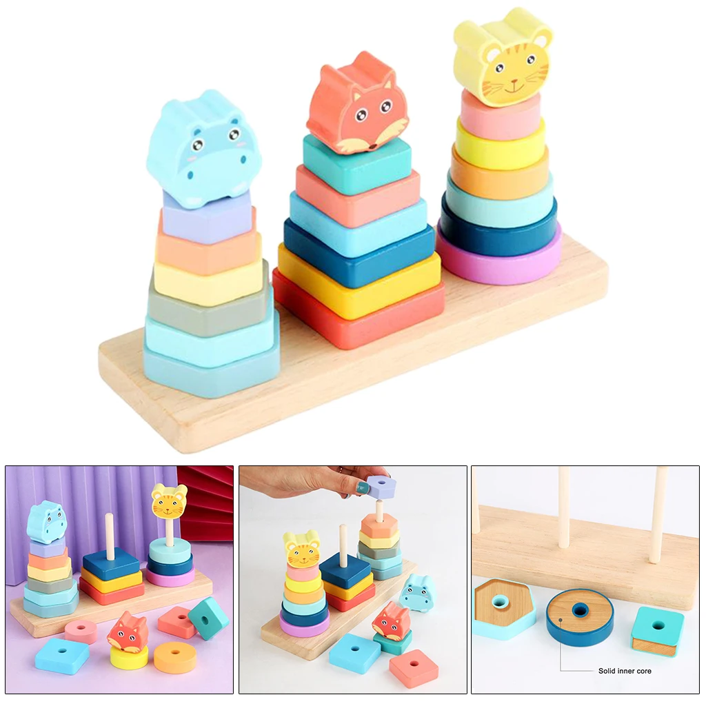 

Geometric Stacker - Wooden Educational Toy, orting Board Montessori Kids