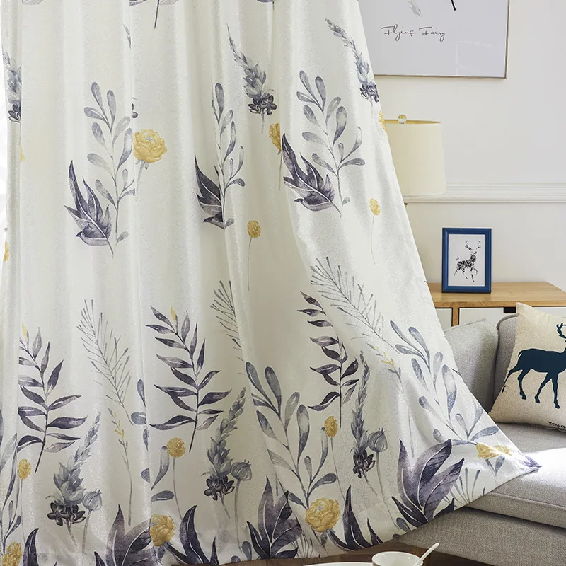 

Simple Chinese Jacquard Curtains for Living Room Bedroom Study Printed Fabric Fresh Balcony shading Curtains tulle decoration
