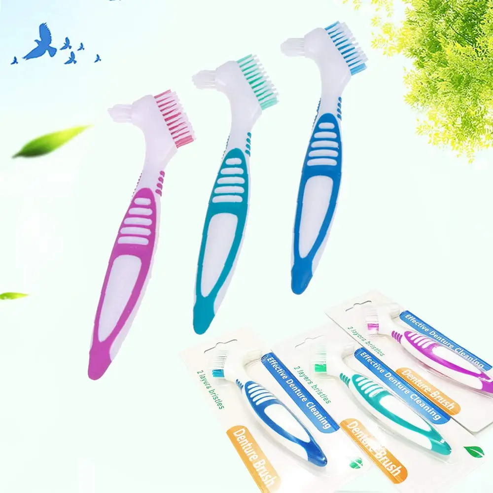 

Denture Toothbrush Bristles False Teeth Brush Oral Care Tool Bristles & Ergonomic Rubber Handle Oral Care Tool Bristles