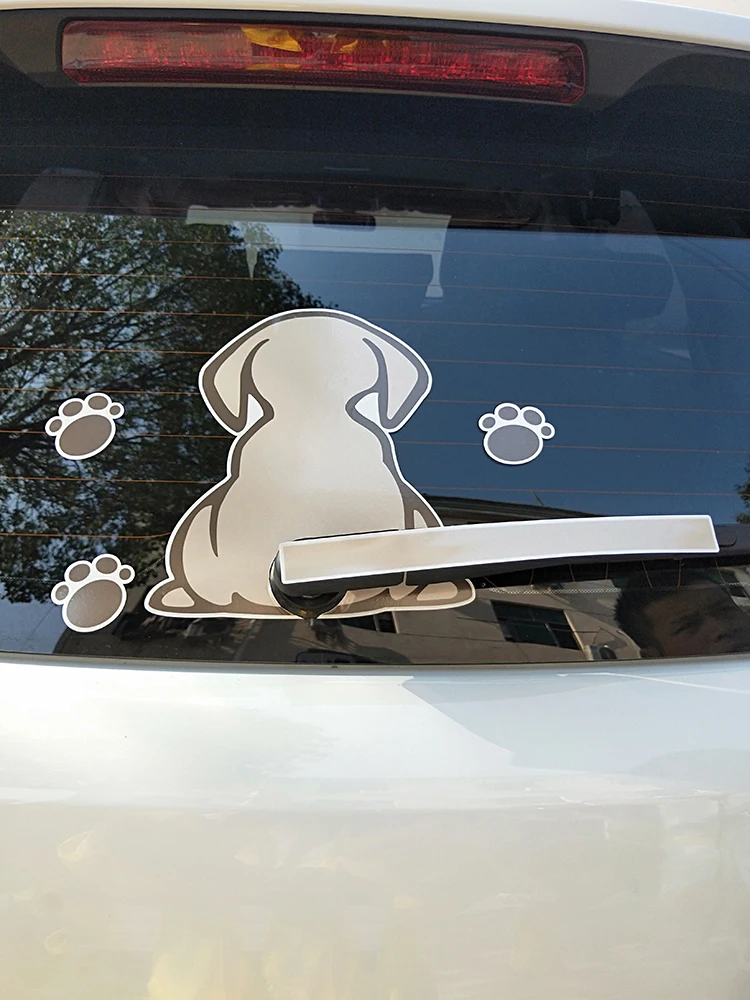 

ZTTZDY Stylish Dog Footprints Tail Can Be Shaken Decal PVC Car Sticker YJ1-0039