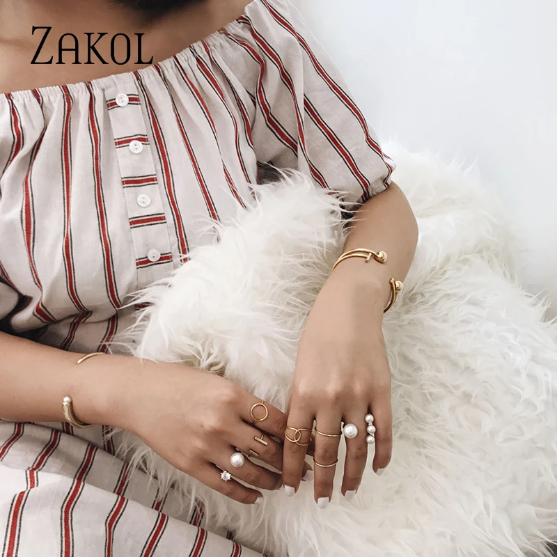 ZAKOL 2020 корейские темпераментные открытые жемчужные кольца для женщин женские