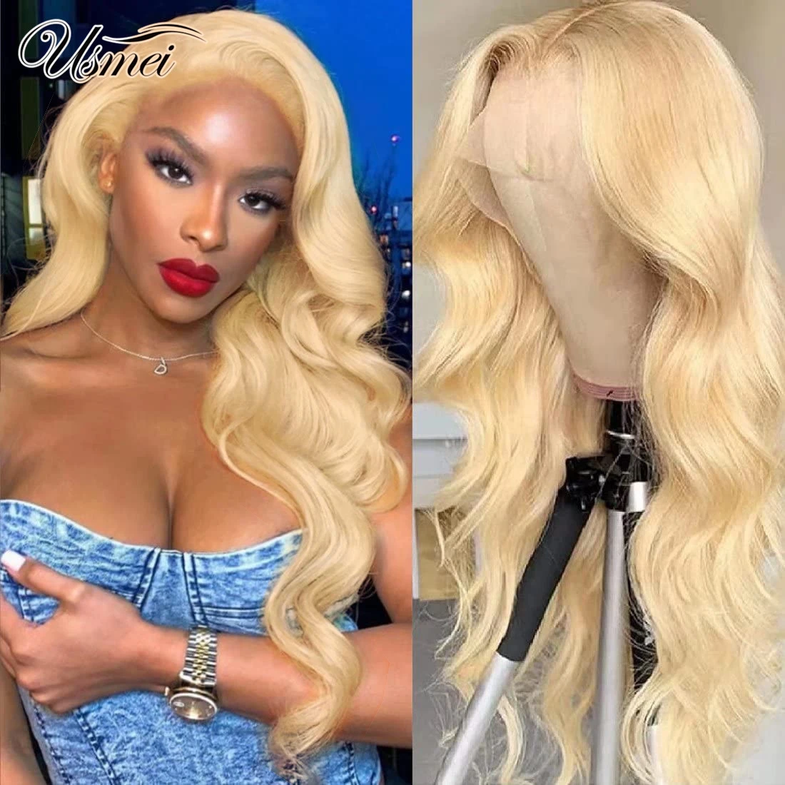 

Usmei синтетический парик 30 дюймов T-Part светлый волнистый кружевной передний парик 613 HD прозрачный кружевной парик с предварительно выщипанны...