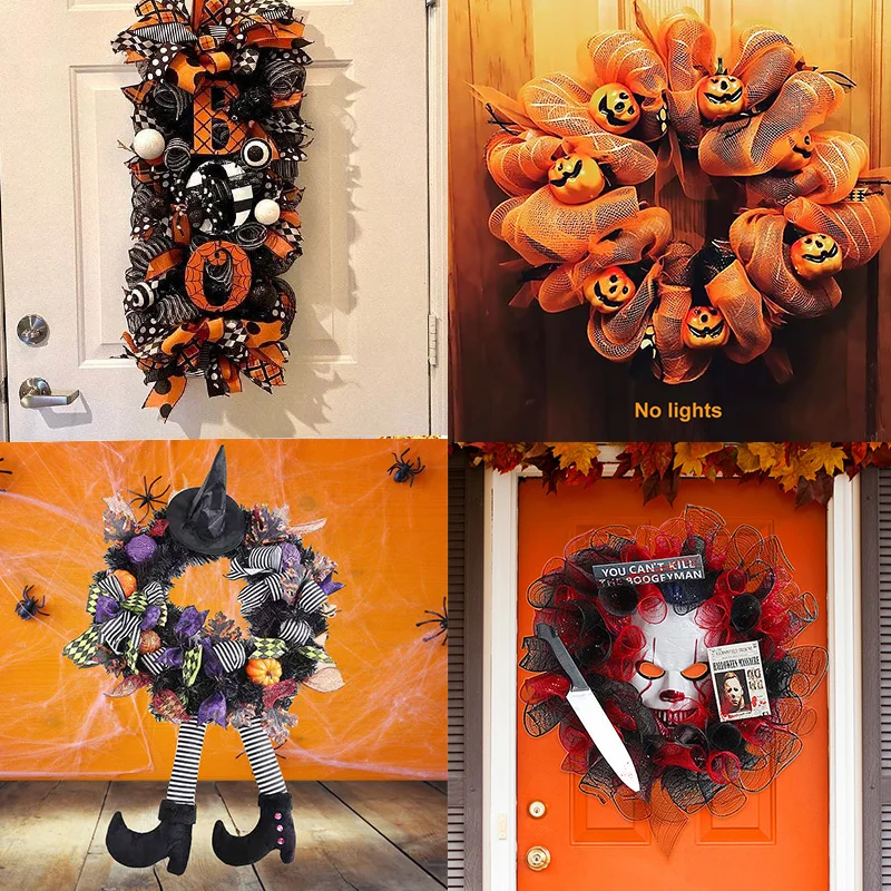 

Halloween Decoration Door Wreath Clown Pumpkin Skull Wreath Pendant Window Door Hanging Decor Light for Door Garden Porch Yard