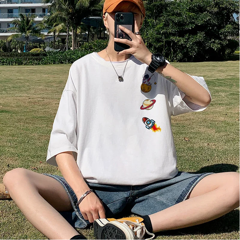 

QWEEK Summer White T-shirt with Print Streetwear Japanese Harajuke Short Sleeve T-shirt White Top 2021 Women's Clothes