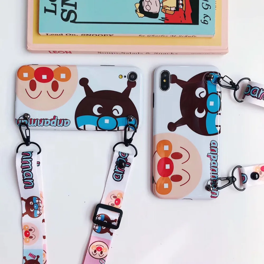 Maosenguoji милый мультфильм висячая Шея веревка Anpanman baikinman Забавный мобильный телефон чехол для iphone 6 6s 6plus 7 8 plus X XR XS MAX