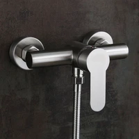 stainless steel bathroom shower faucet hot and cold water mixer triple bathtub faucet valve nozzle tap wall mounted metal handle