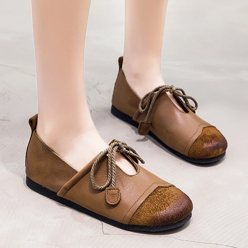 GKTINOO Women Shoes Flat 100% Genuine Leather Retro Handmade Lace up Ladies Flats Woman Moccasins Female Footwear | Обувь