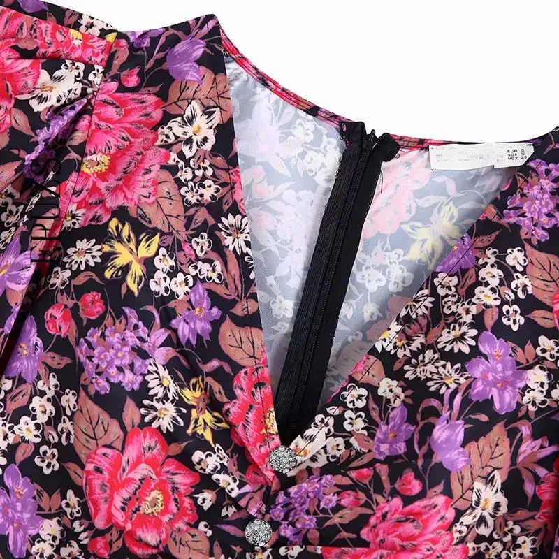 Осеннее платье с цветочным принтом и рюшами женское мини-сексуальное v-образным